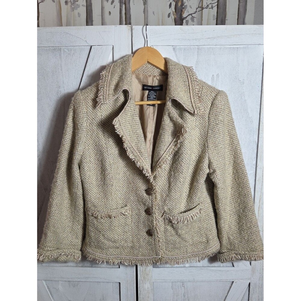 New York & Company Tan And Gold Blazer Size 14